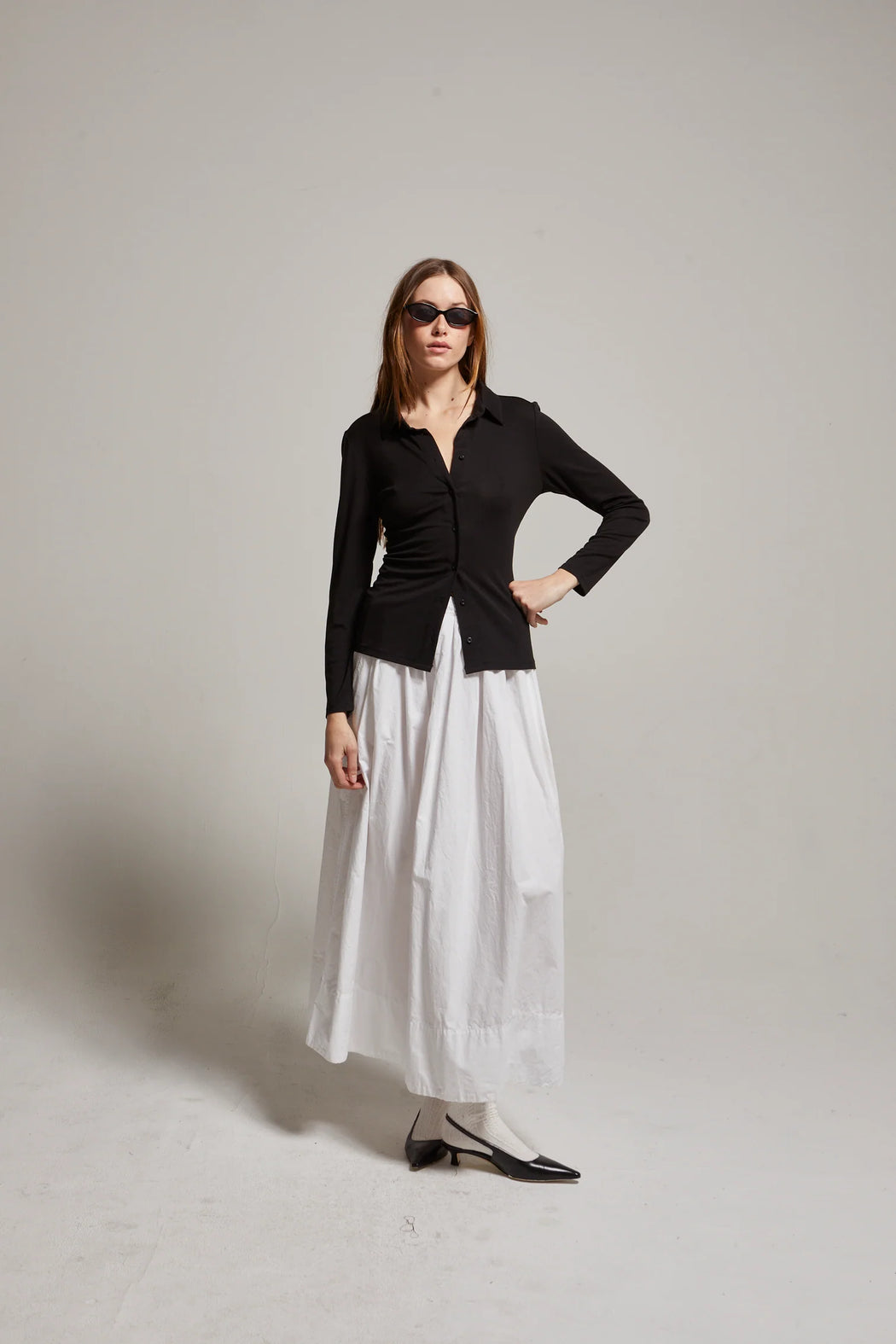 Kate Poplin Pleated Skirt | White