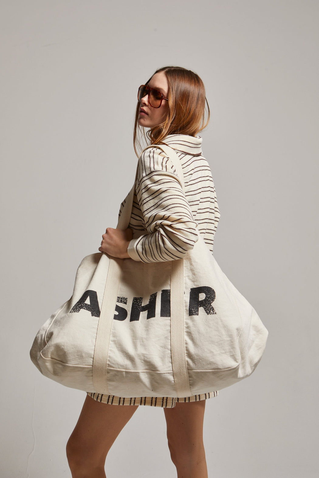 Cody 1/4 Zip Sweatshirt | Cream/ Brown Stripe