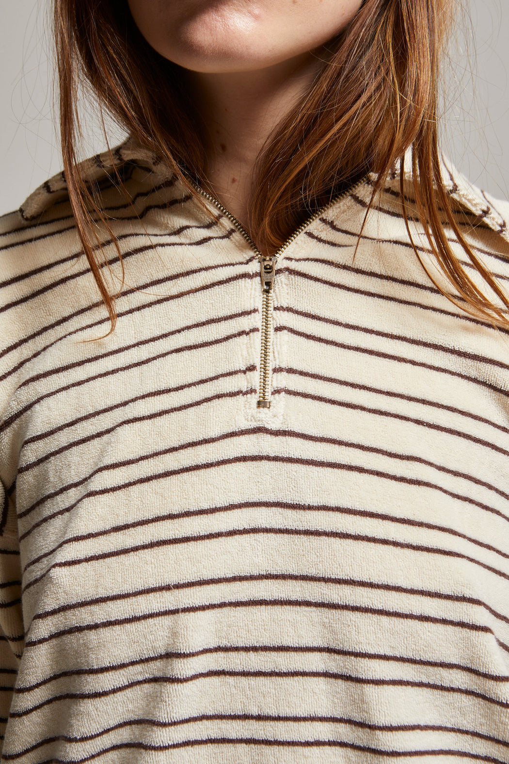 Cody 1/4 Zip Sweatshirt | Cream/ Brown Stripe