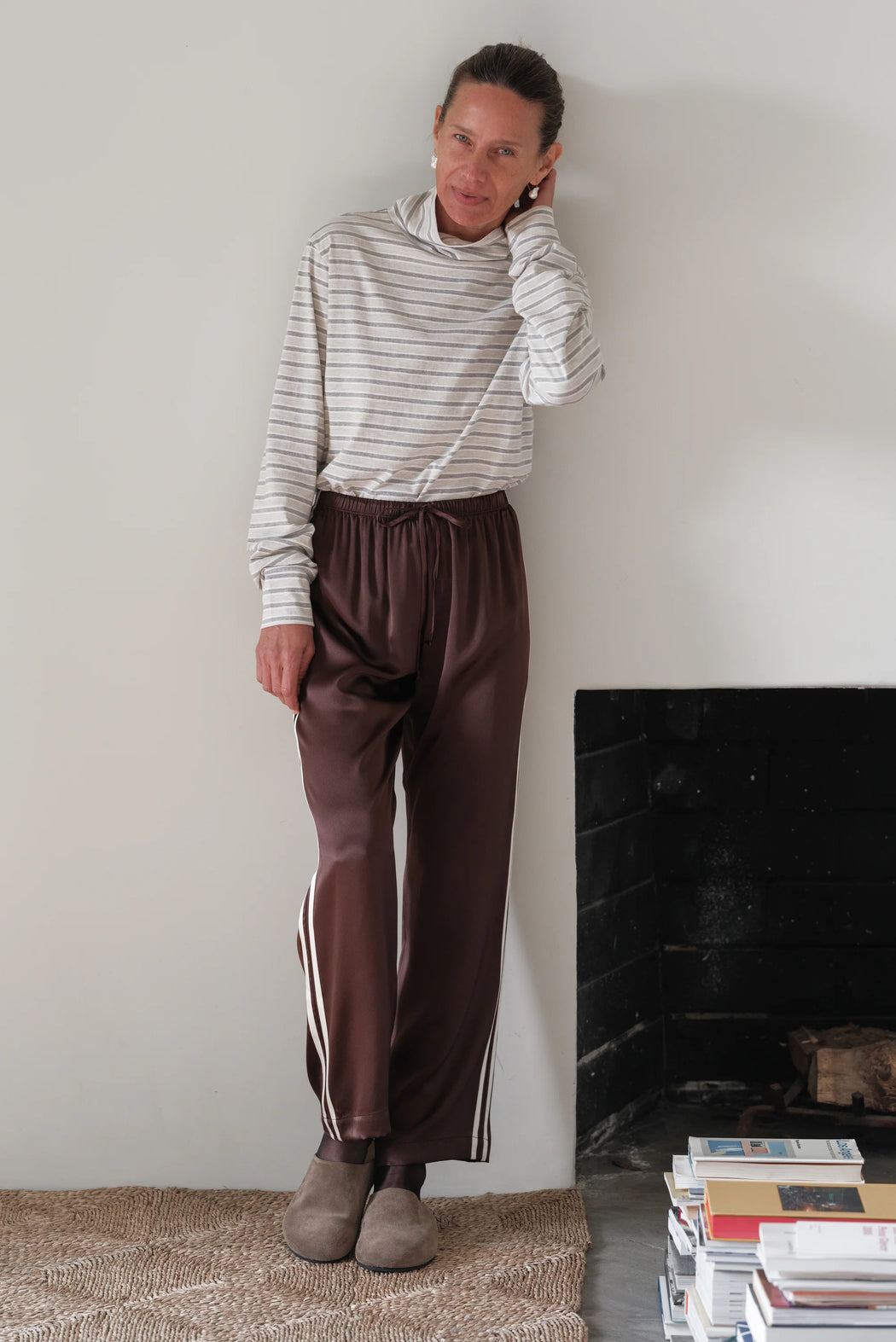 The Silk Stripe Crop Pant | Espresso