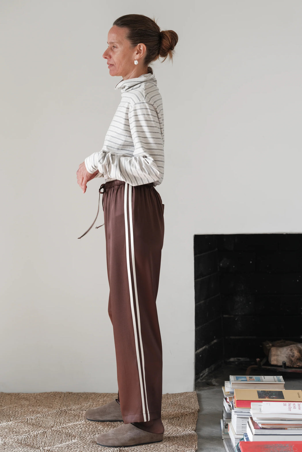 The Silk Stripe Crop Pant | Espresso