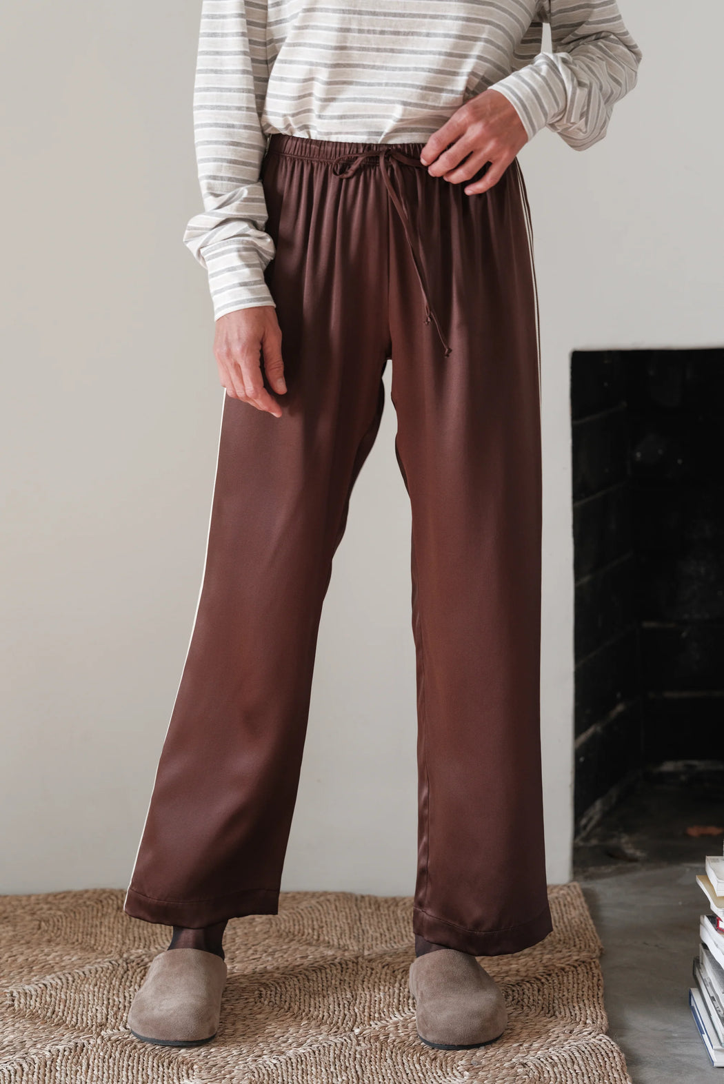The Silk Stripe Crop Pant | Espresso