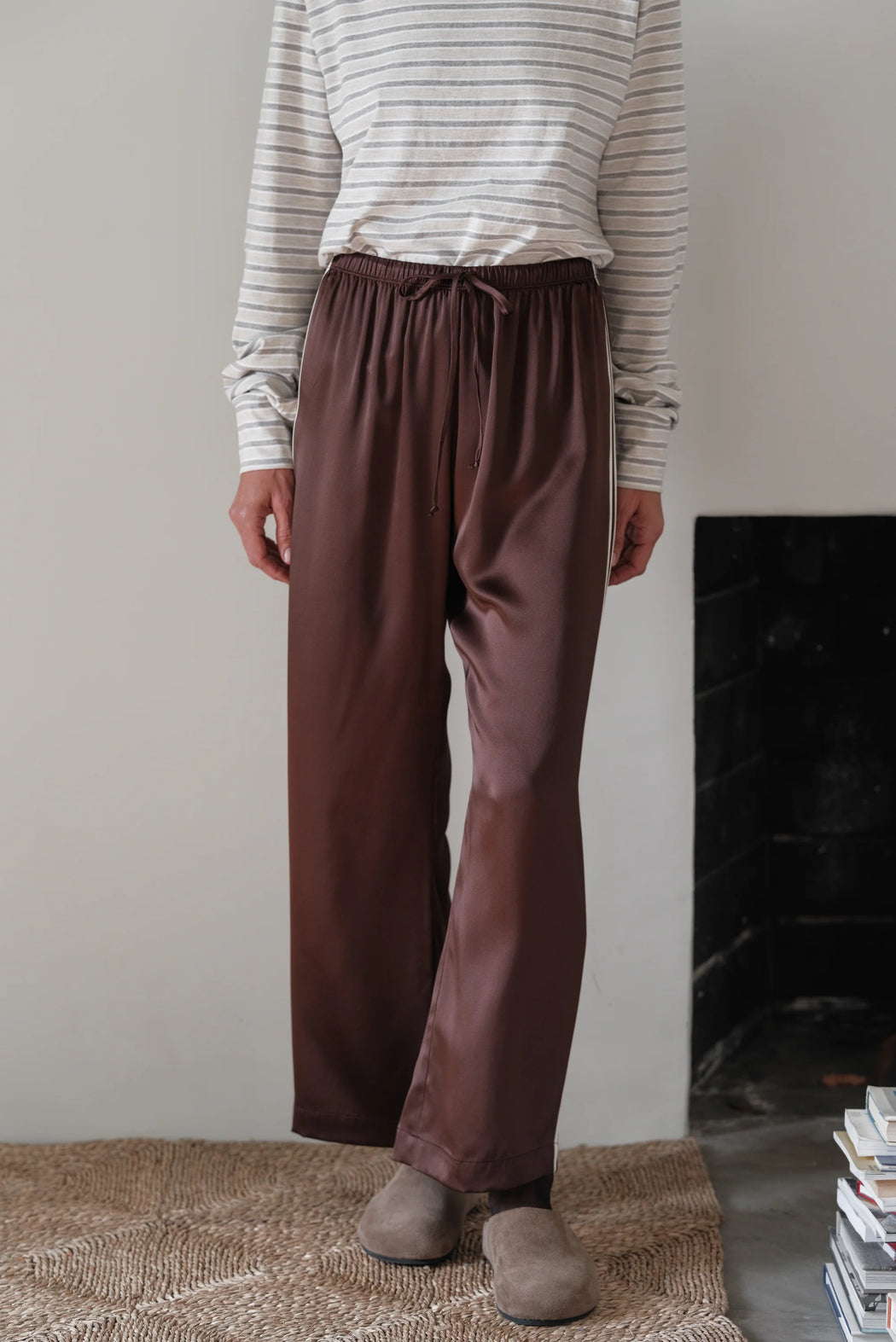 The Silk Stripe Crop Pant | Espresso