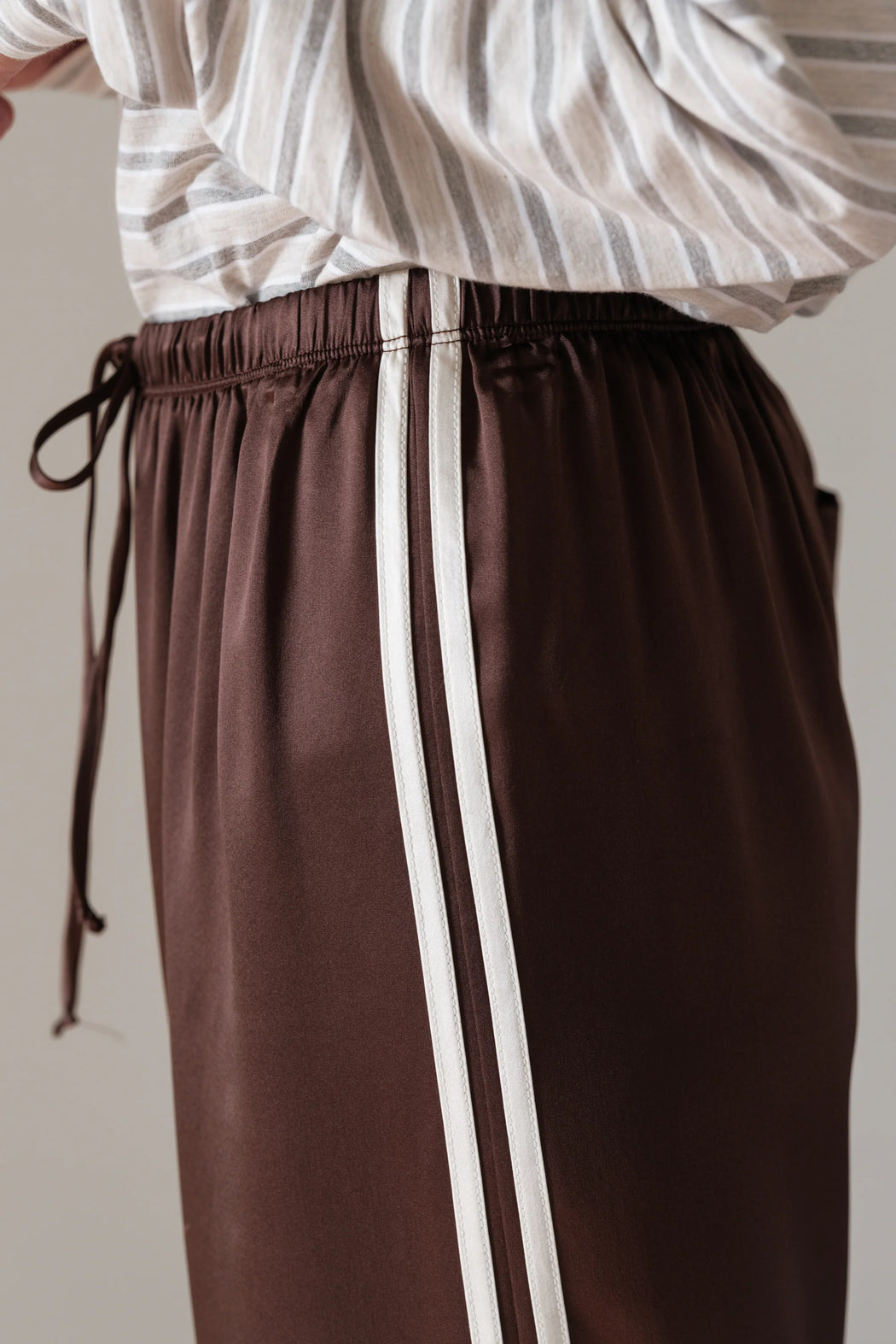 The Silk Stripe Crop Pant | Espresso