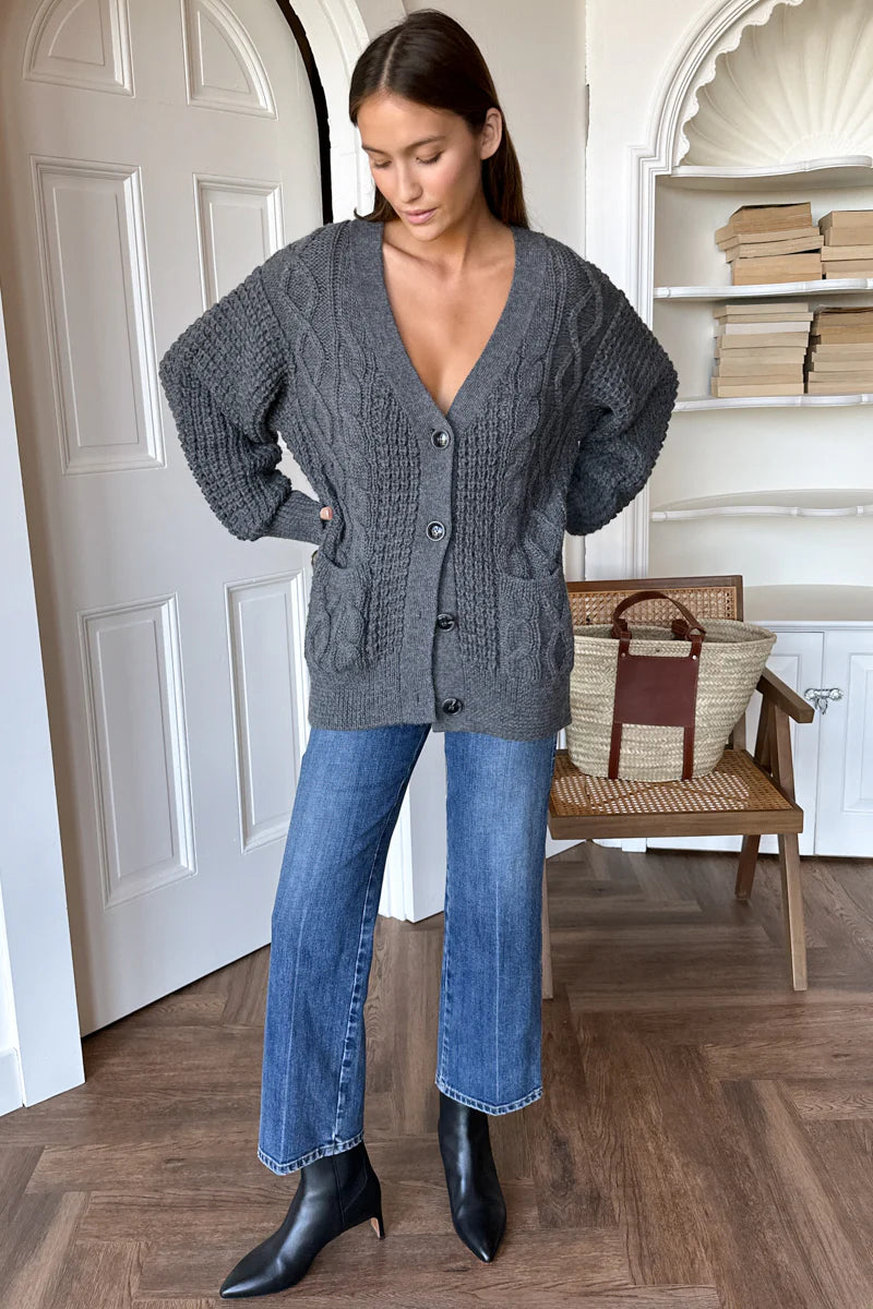 Cozy Cable Cardigan | Charcoal Alpaca