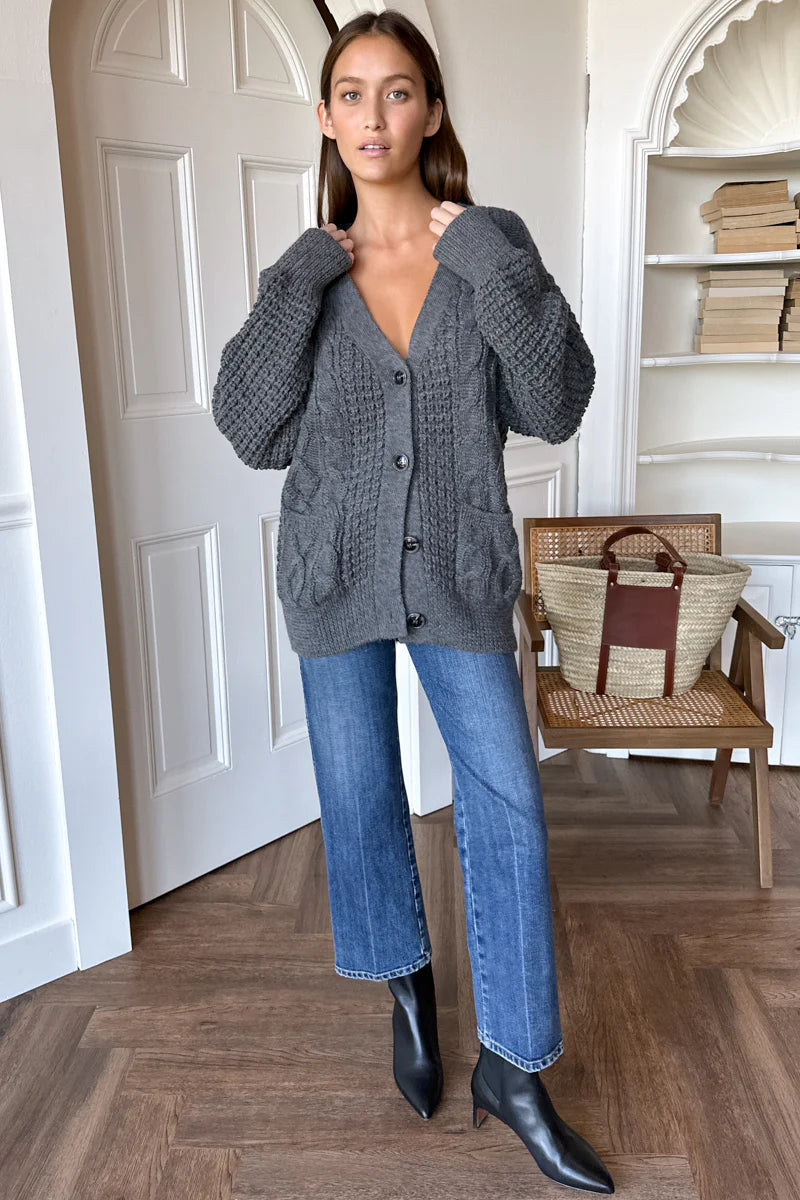 Cozy Cable Cardigan | Charcoal Alpaca