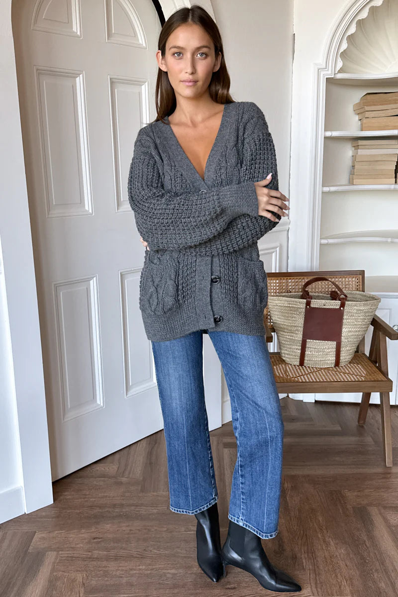 Cozy Cable Cardigan | Charcoal Alpaca