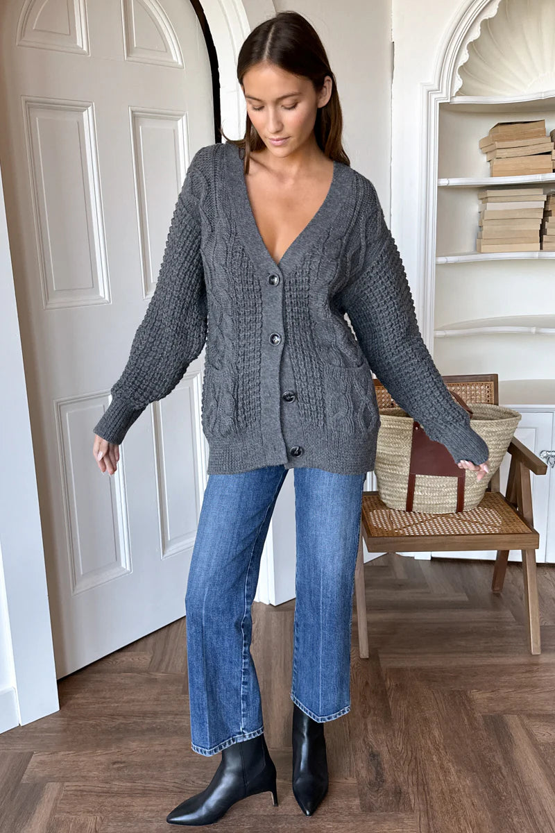 Cozy Cable Cardigan | Charcoal Alpaca