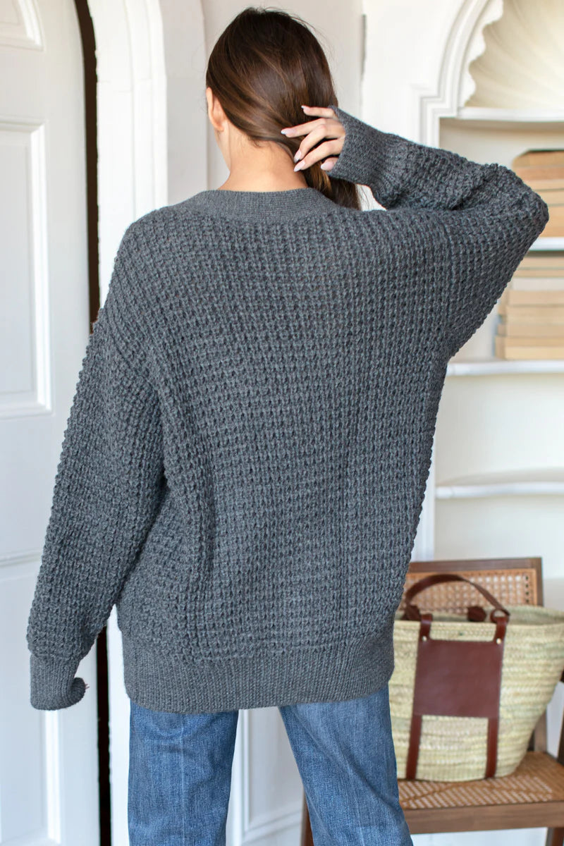 Cozy Cable Cardigan | Charcoal Alpaca