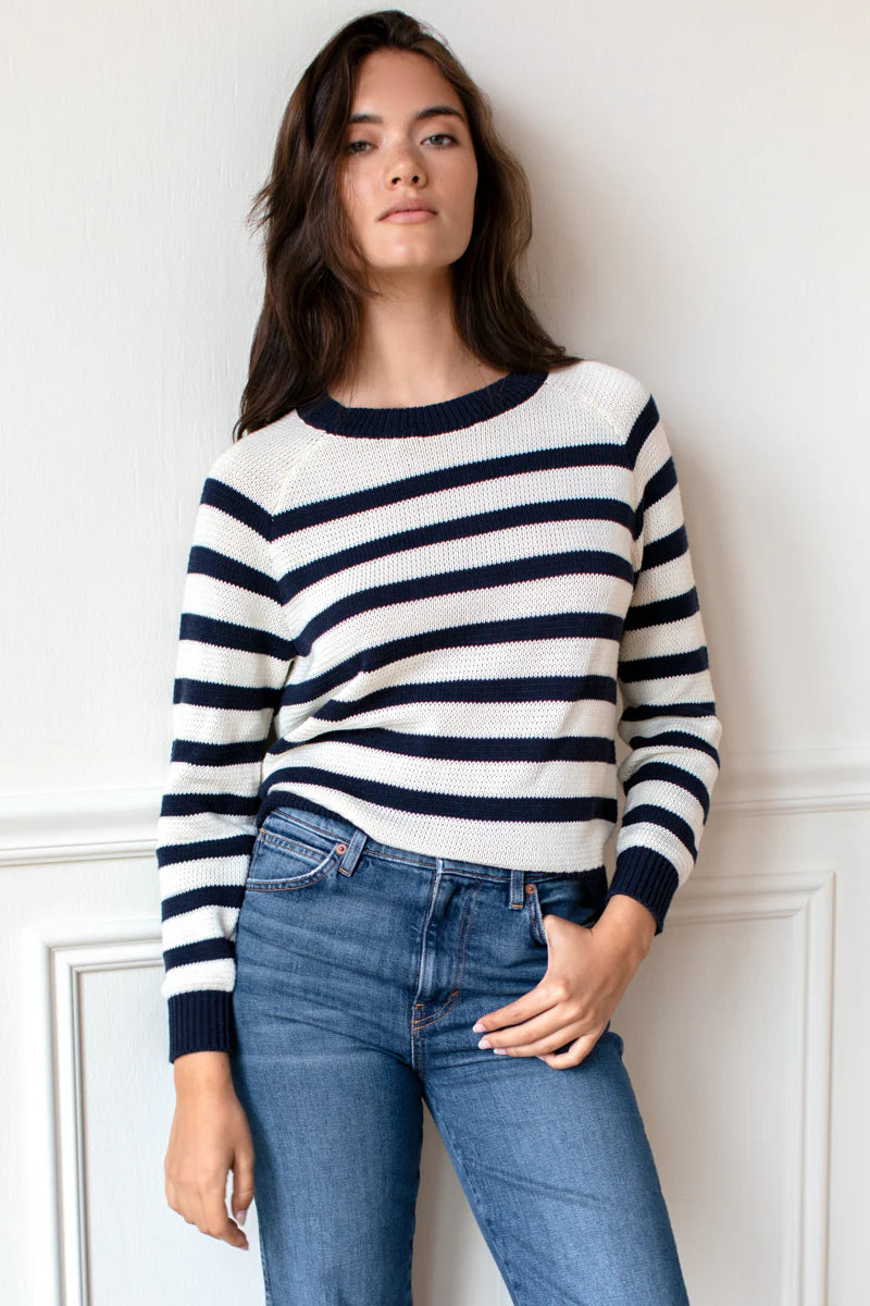 Emerson Sweater l Breton Stripe Ivory + Navy Organic