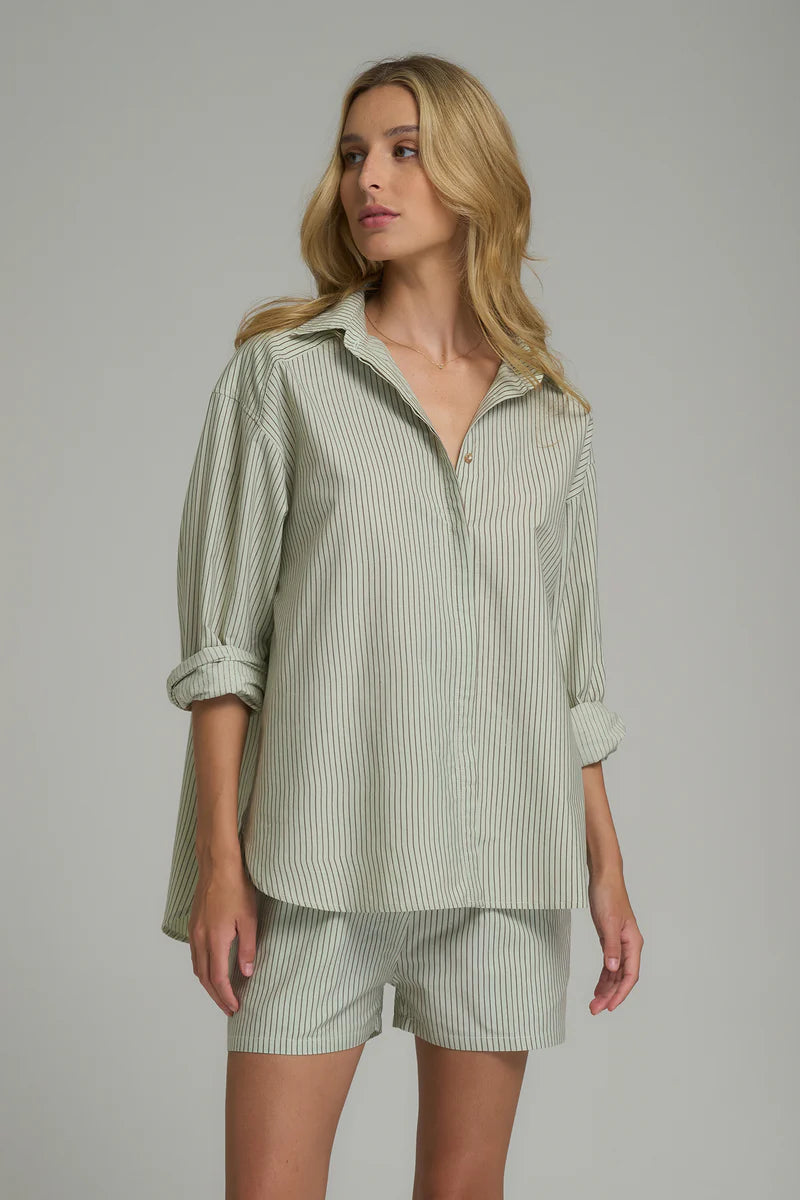 Hastings Shirt | Pesto/Chocolate Stripe