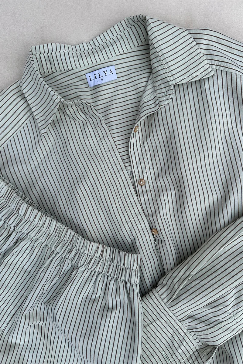 Hastings Shirt | Pesto/Chocolate Stripe