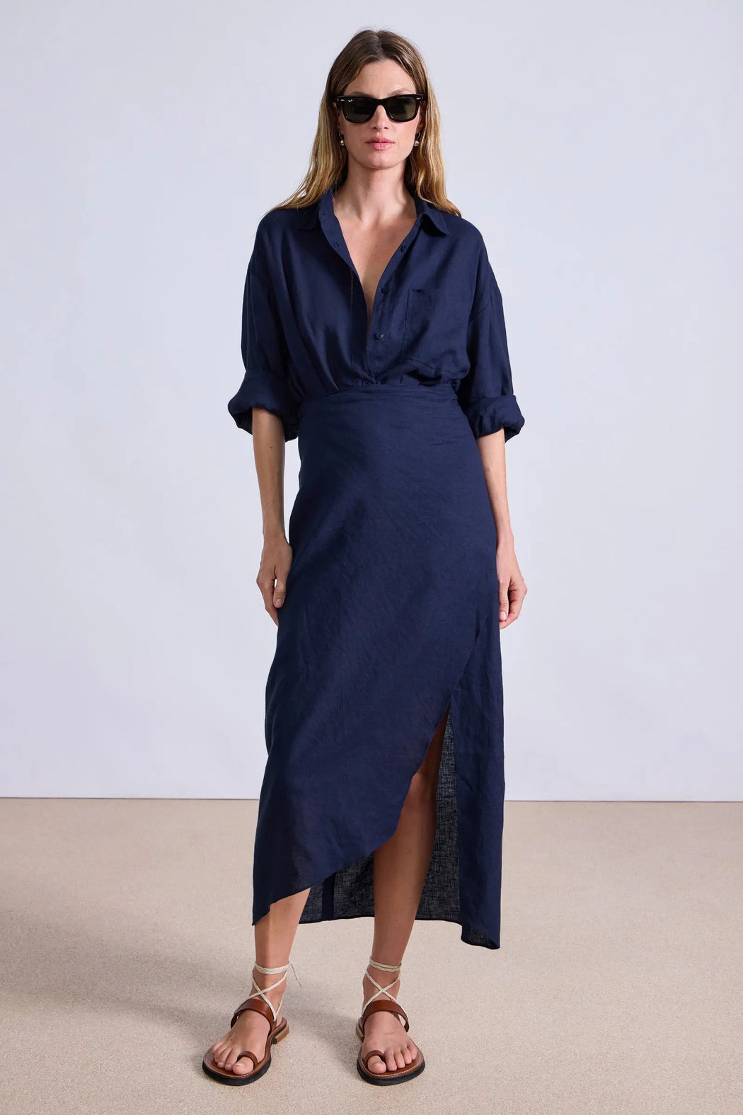 Alessandra Sarong Shirt Dress | Navy