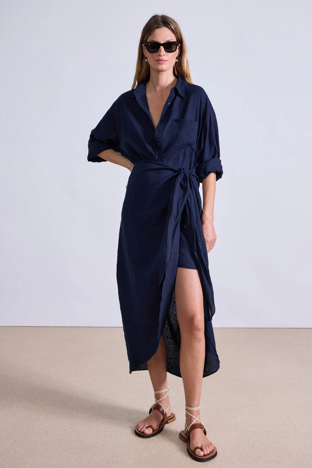 Alessandra Sarong Shirt Dress | Navy