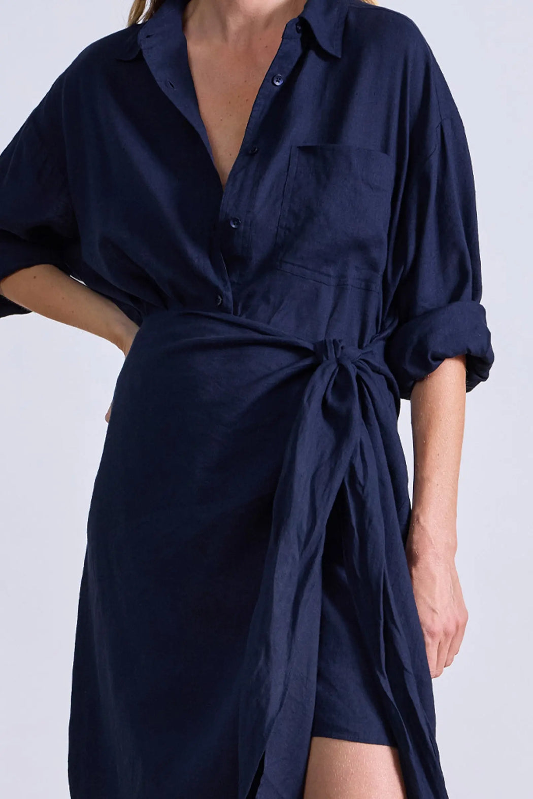 Alessandra Sarong Shirt Dress | Navy