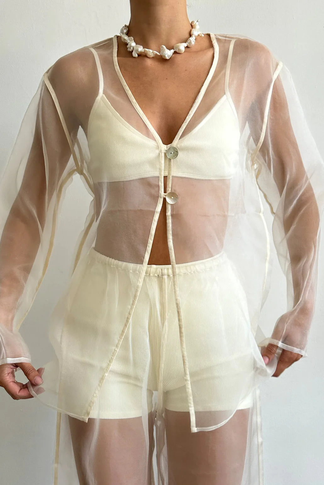 Organza Split Shirt l Cream
