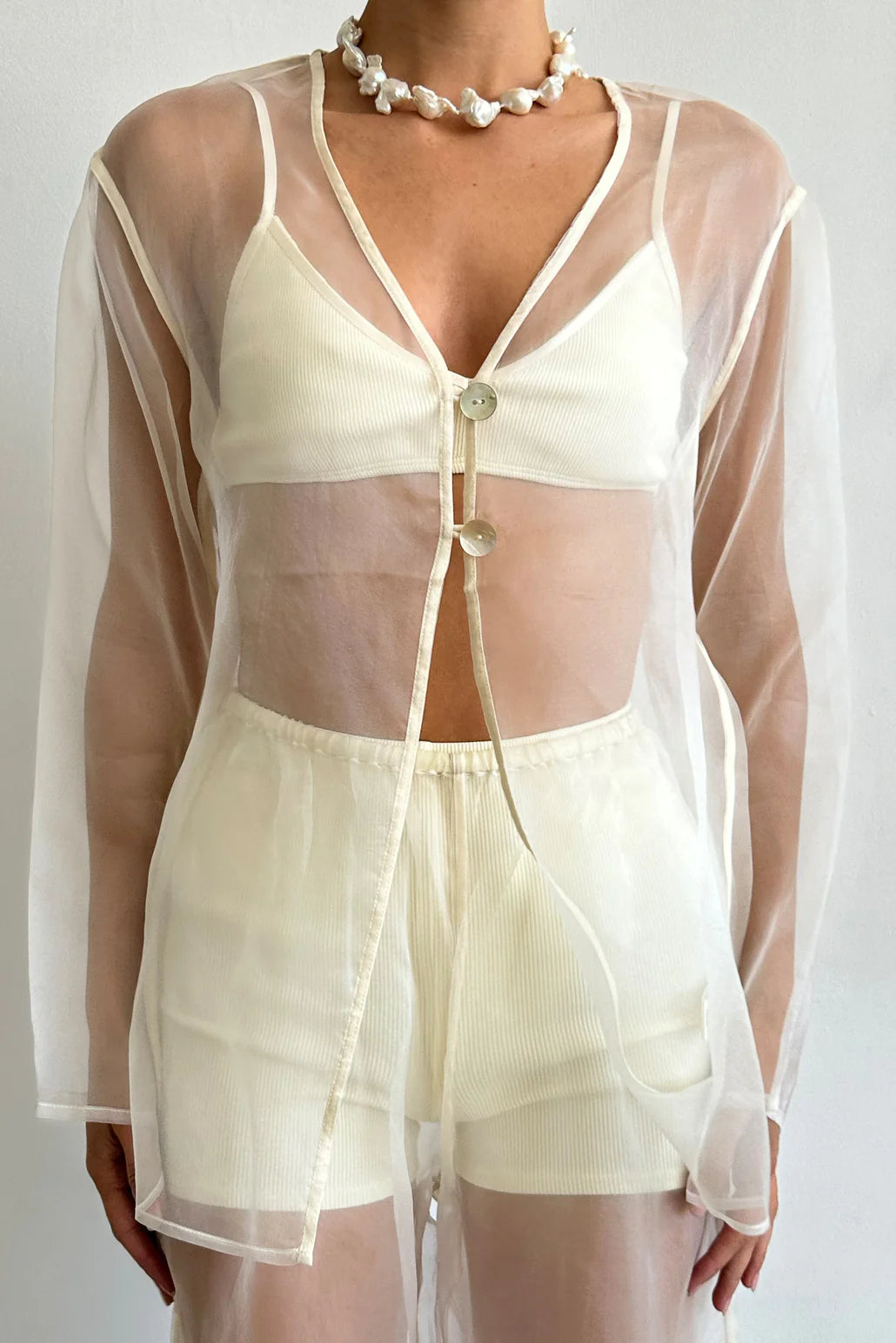 Organza Split Shirt l Cream