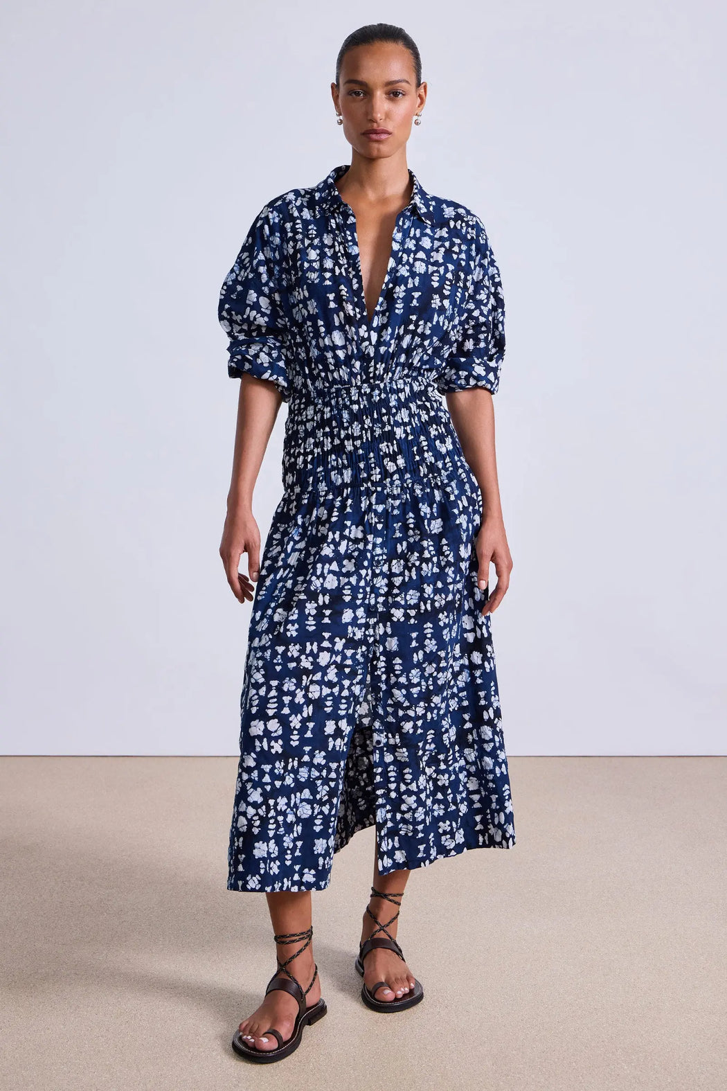 Sophia Smocked Shirt Dress | Batik Geo Indigo