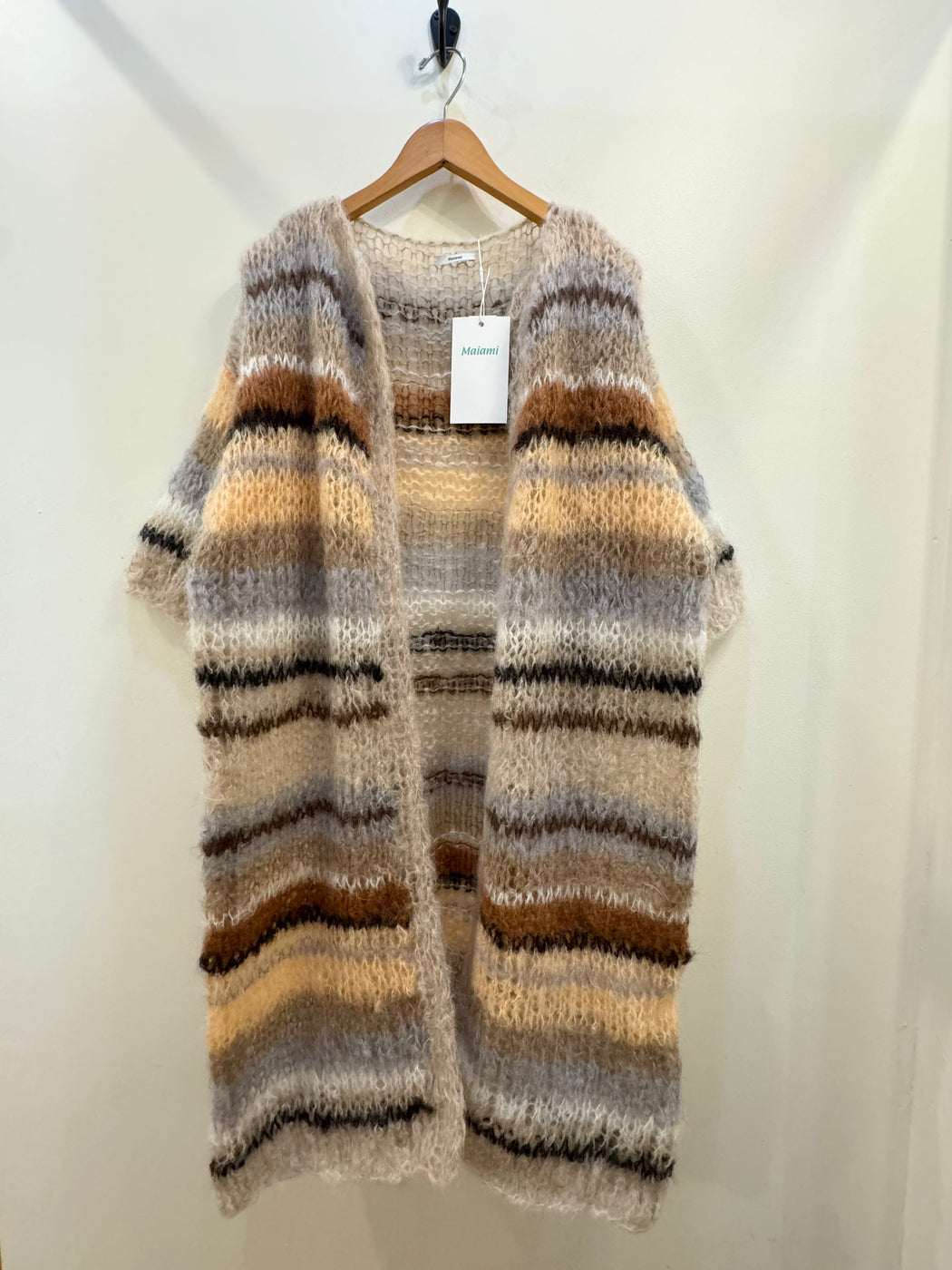 Mohair Coat Light | Sand Rainbow Stripes