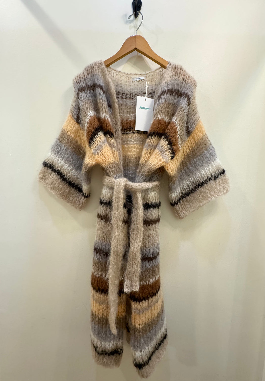 Mohair Coat Light | Sand Rainbow Stripes