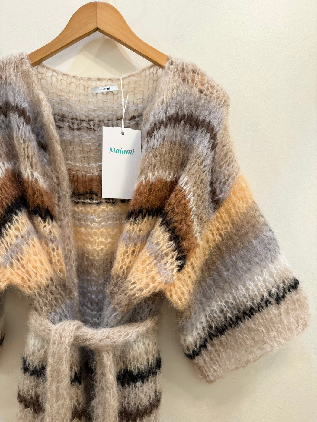 Mohair Coat Light | Sand Rainbow Stripes