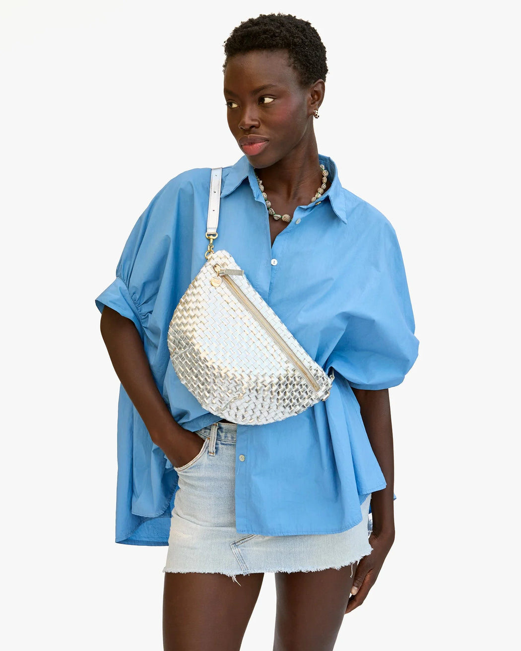 Silver Grande Fanny | Silver Specchio Woven Check