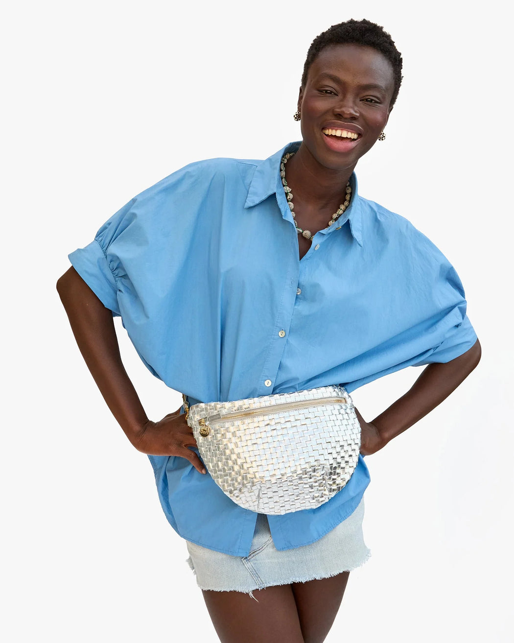 Silver Grande Fanny | Silver Specchio Woven Check