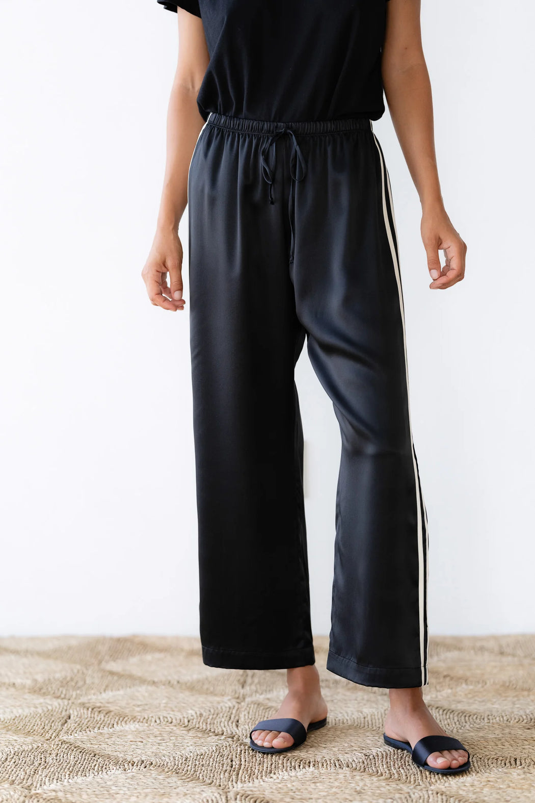 The Silk Stripe Crop Pant | Jet