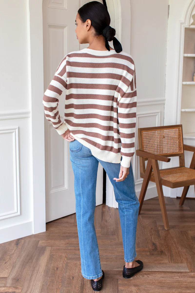 Carolyn Sweater | Mocha French Stripe