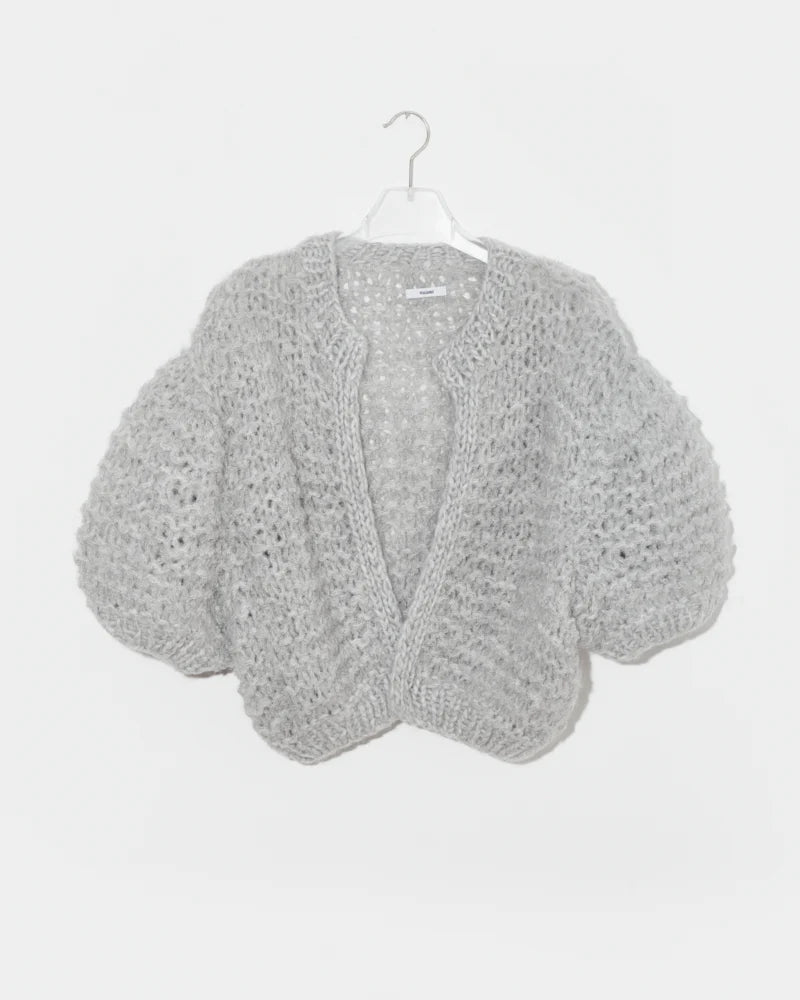 Alpaca Short Sleeve Puffy Cardigan | Grey