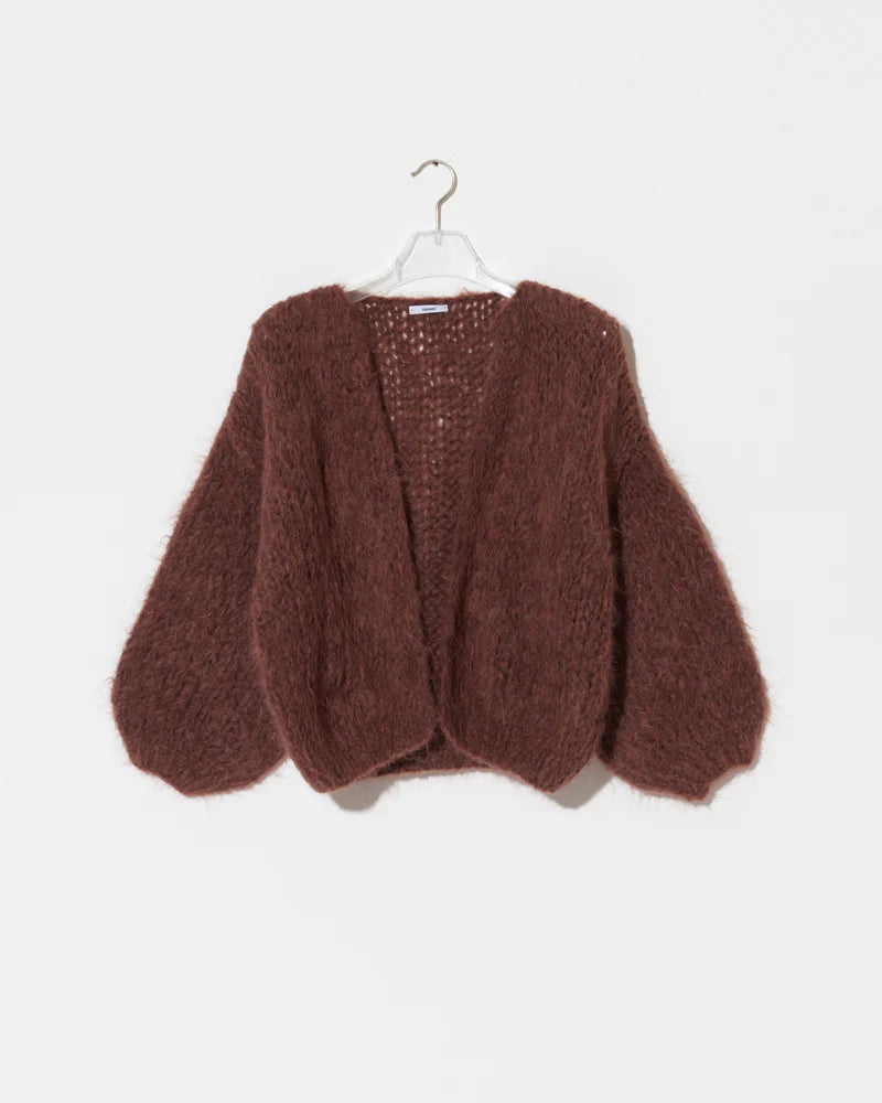 Shaggy Alpaca Bomber Cardigan | Maroon