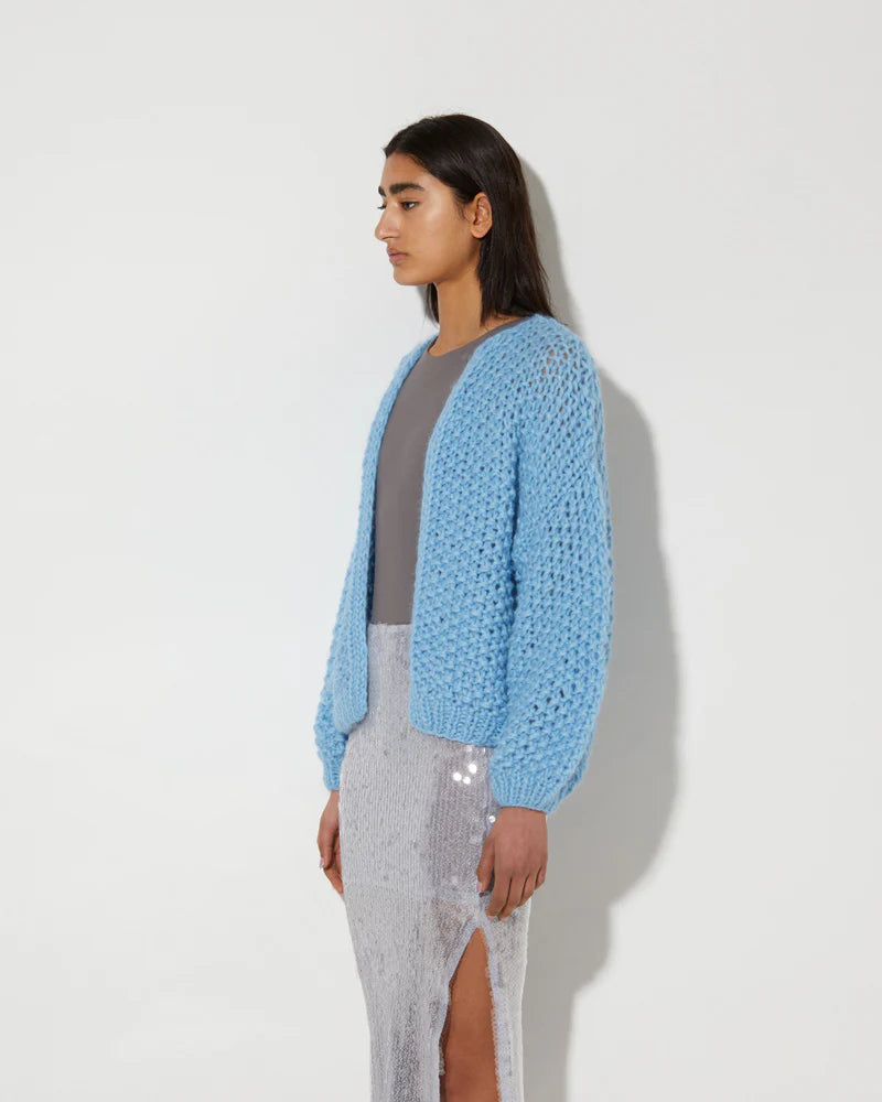 Alpaca Pearl Pattern Bomber Cardigan | Alaskan Blue