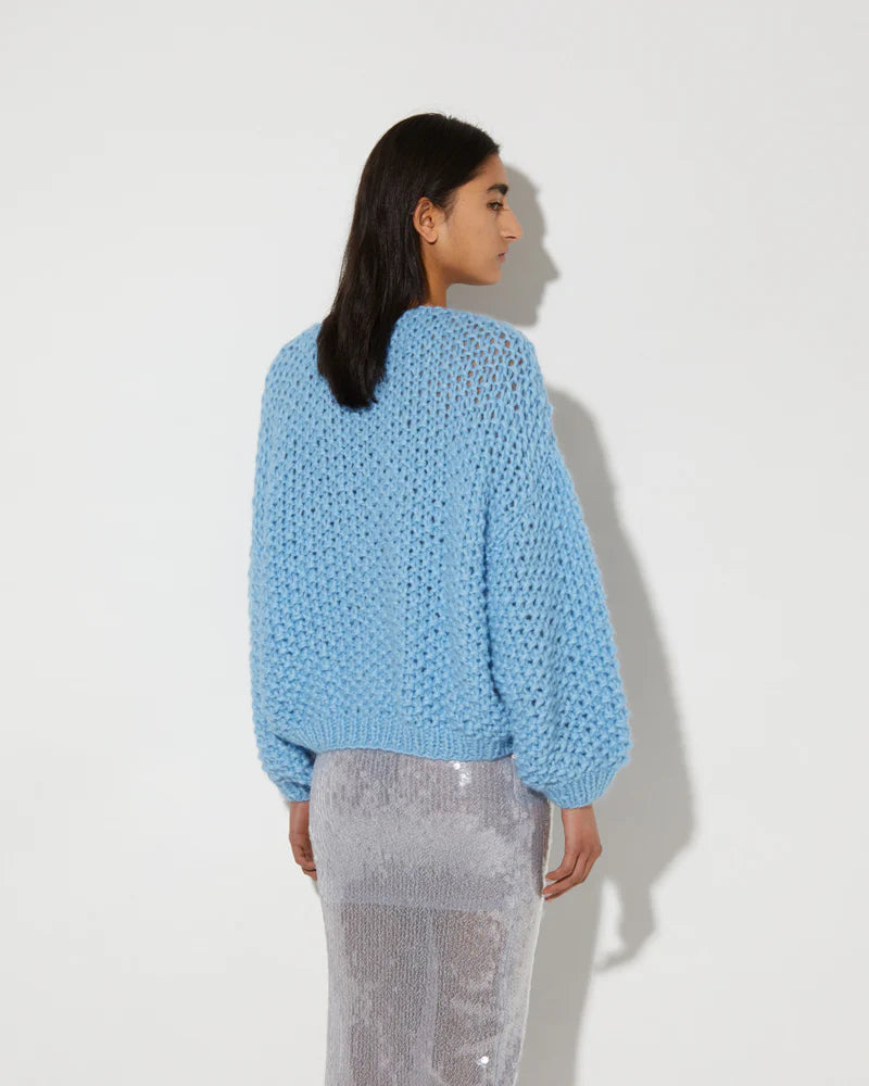 Alpaca Pearl Pattern Bomber Cardigan | Alaskan Blue
