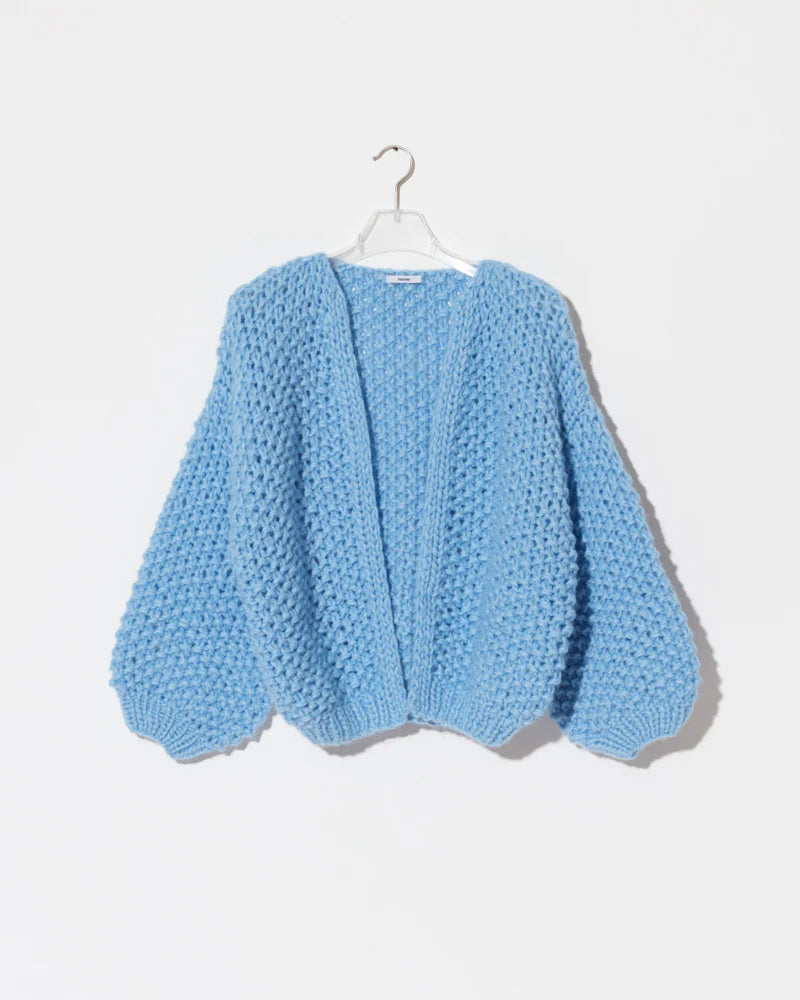Alpaca Pearl Pattern Bomber Cardigan | Alaskan Blue