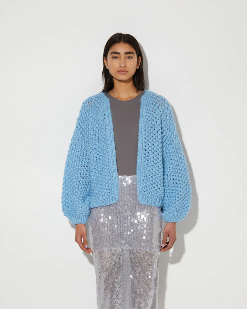 Alpaca Pearl Pattern Bomber Cardigan | Alaskan Blue