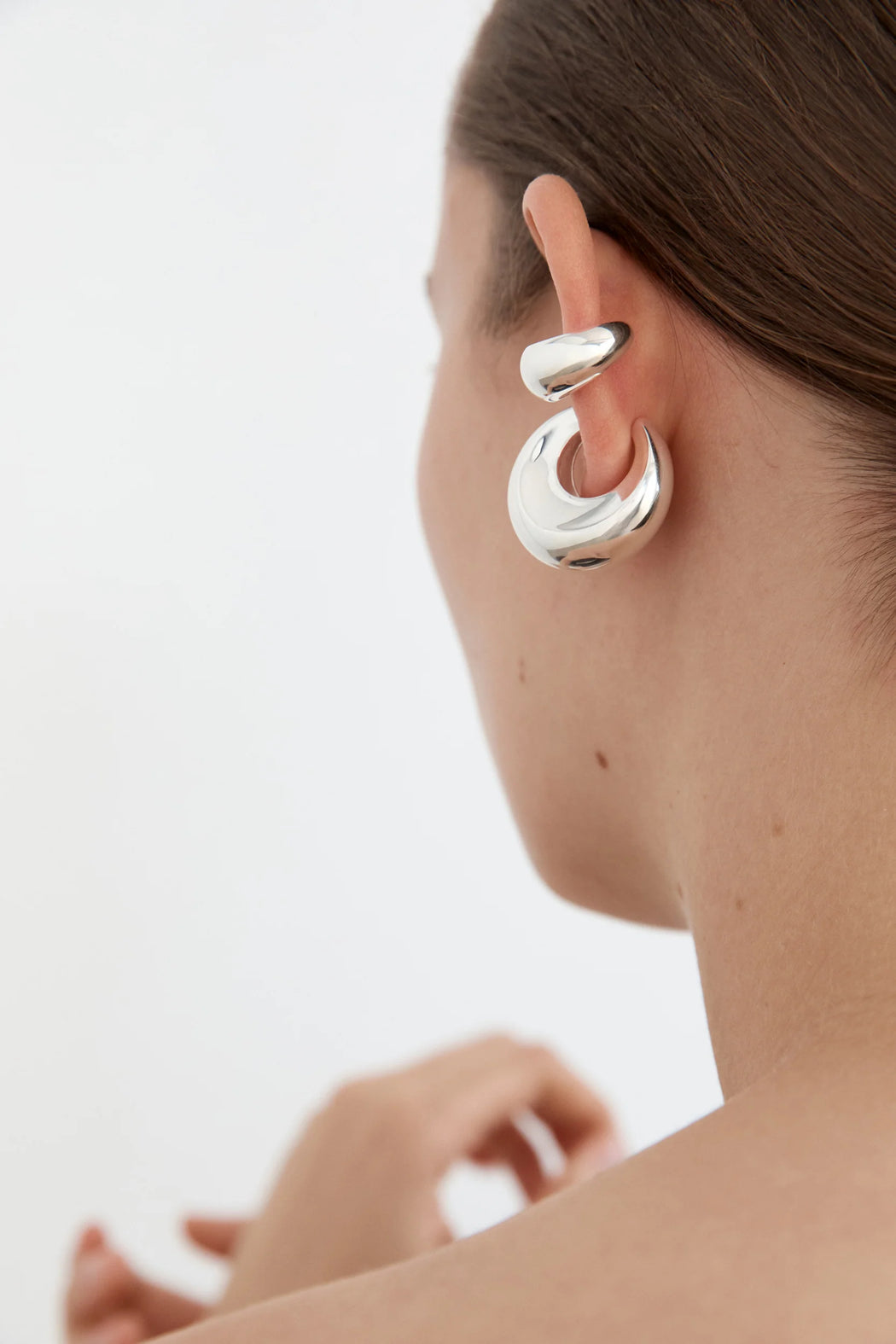 Large Concave Ear Cuff | Silver
