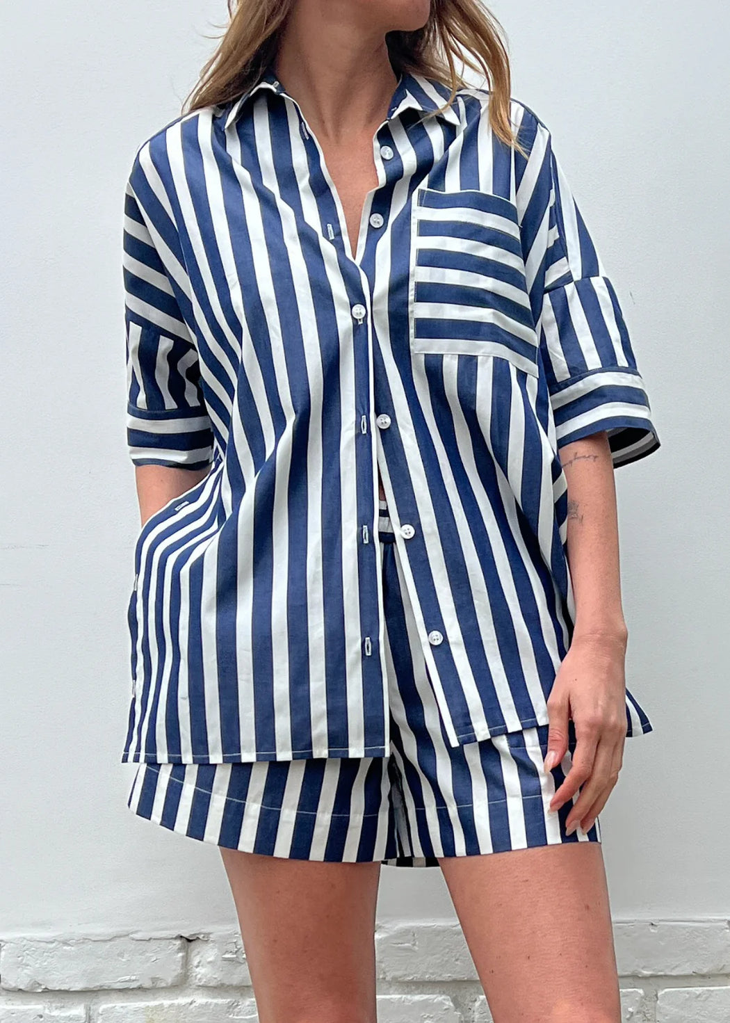 Payton Shirt Cotton Stripe | Navy