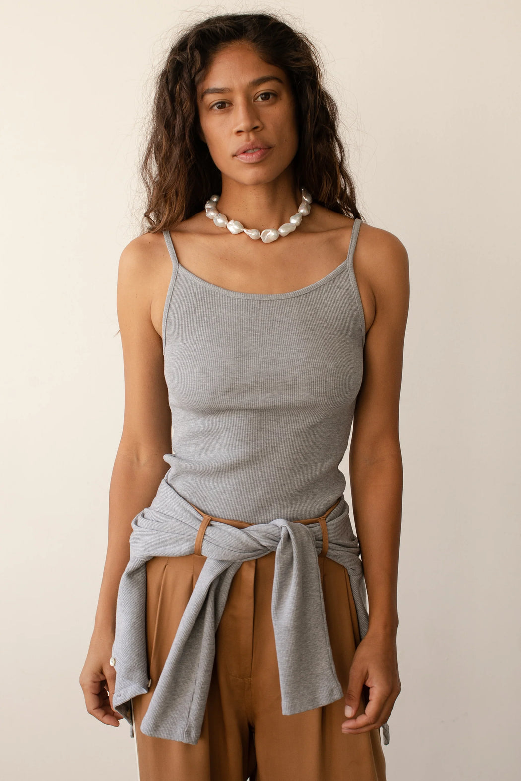Rib Spaghetti Tank l Heather Grey