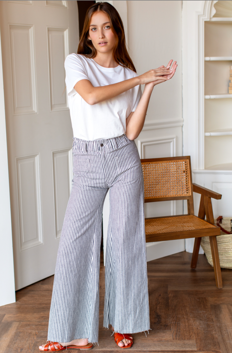 Tulip Wide Leg Pant | Black + Natural Stripe Organic