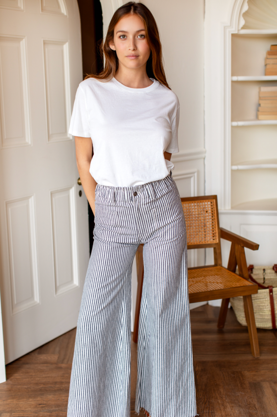 Tulip Wide Leg Pant | Black + Natural Stripe Organic