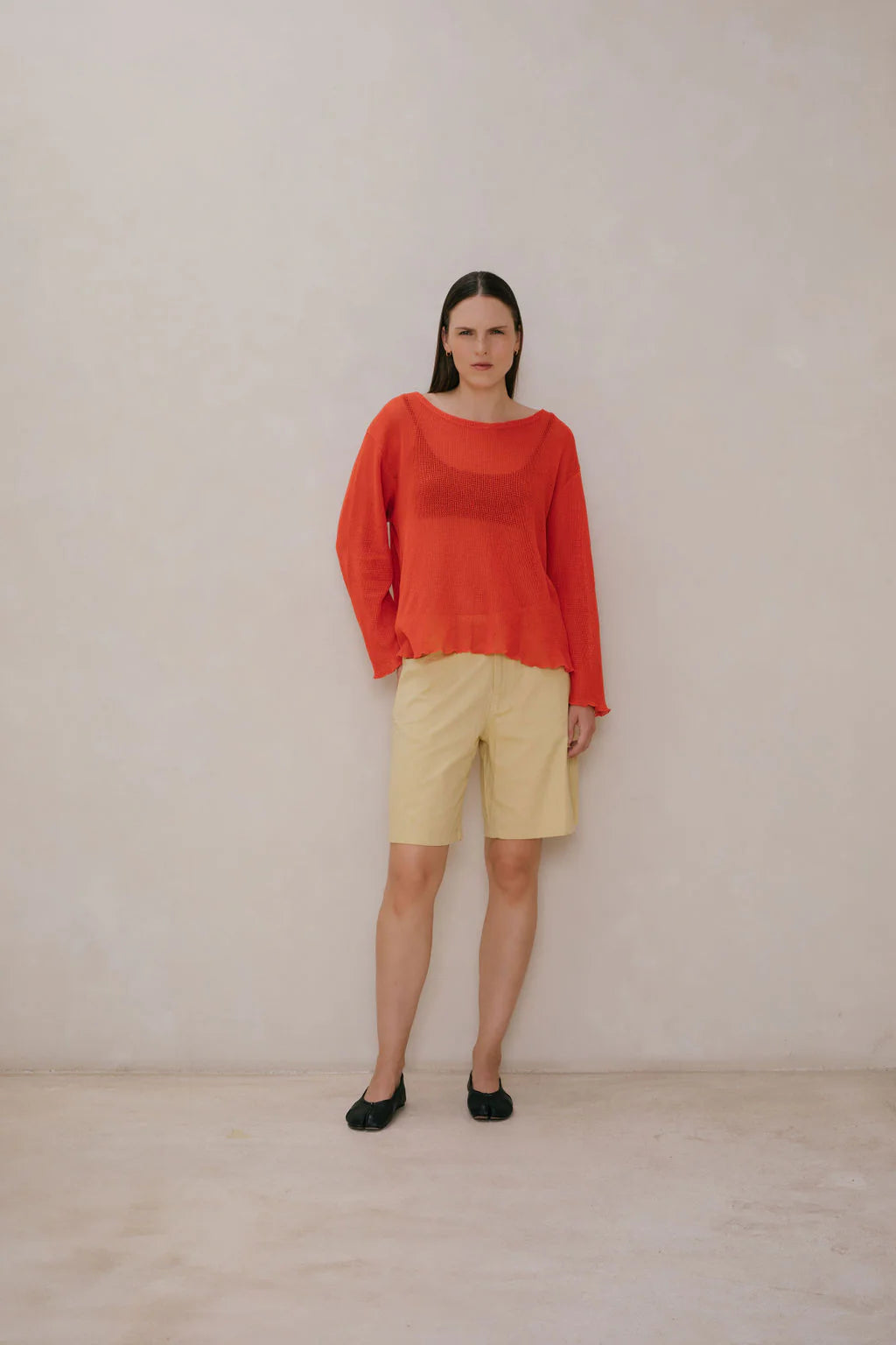 Mesh Boatneck Top | Tomato