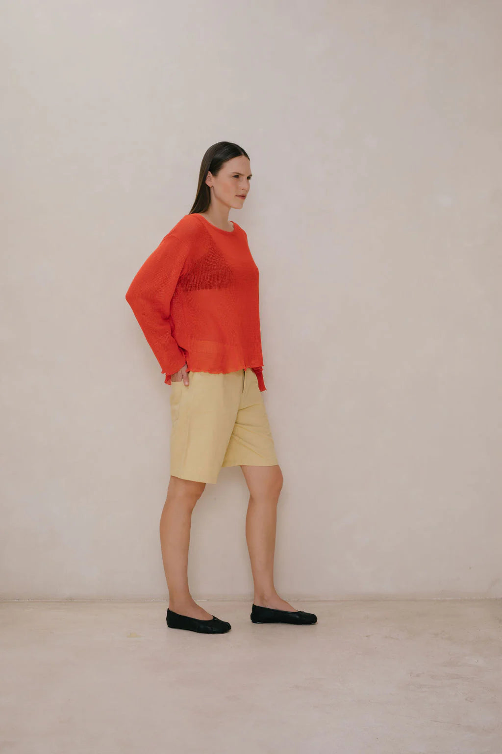 Mesh Boatneck Top | Tomato