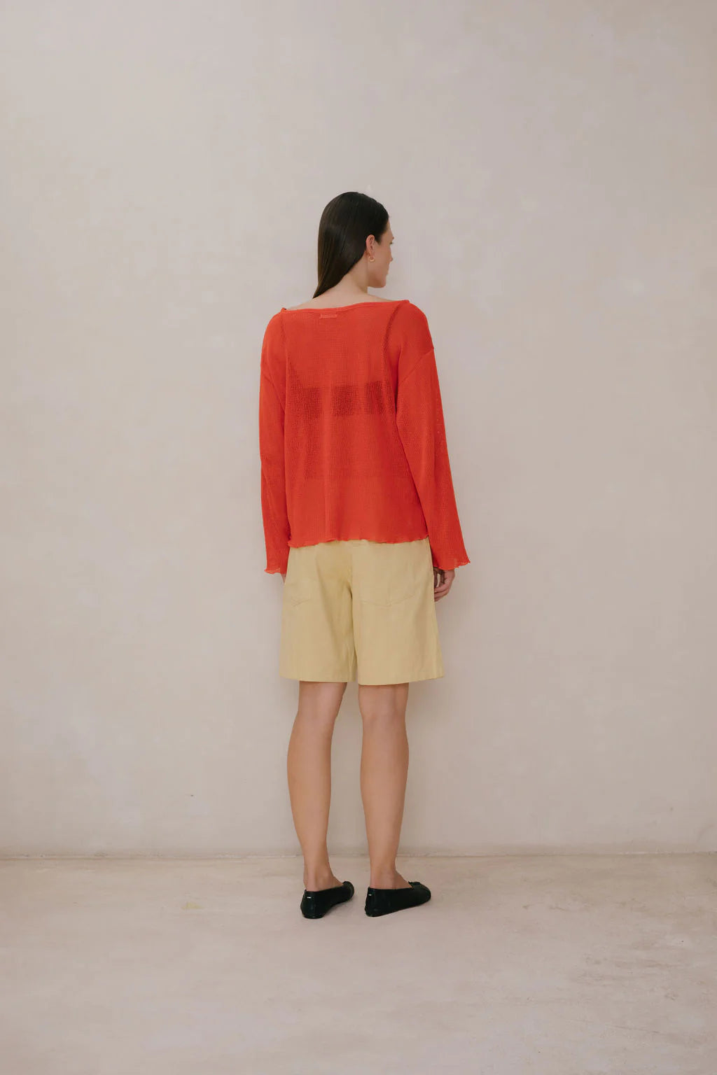 Mesh Boatneck Top | Tomato