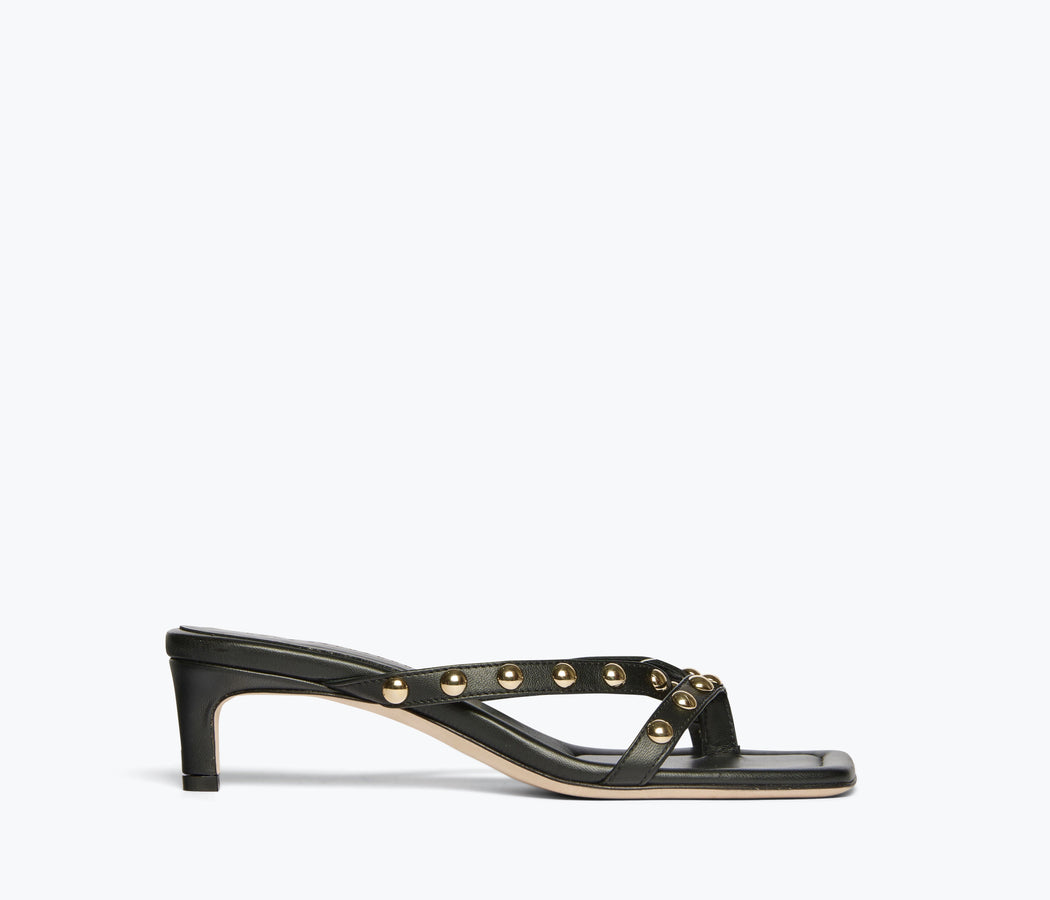 Elaine Heel | Black Nappa w/ Gold Studs
