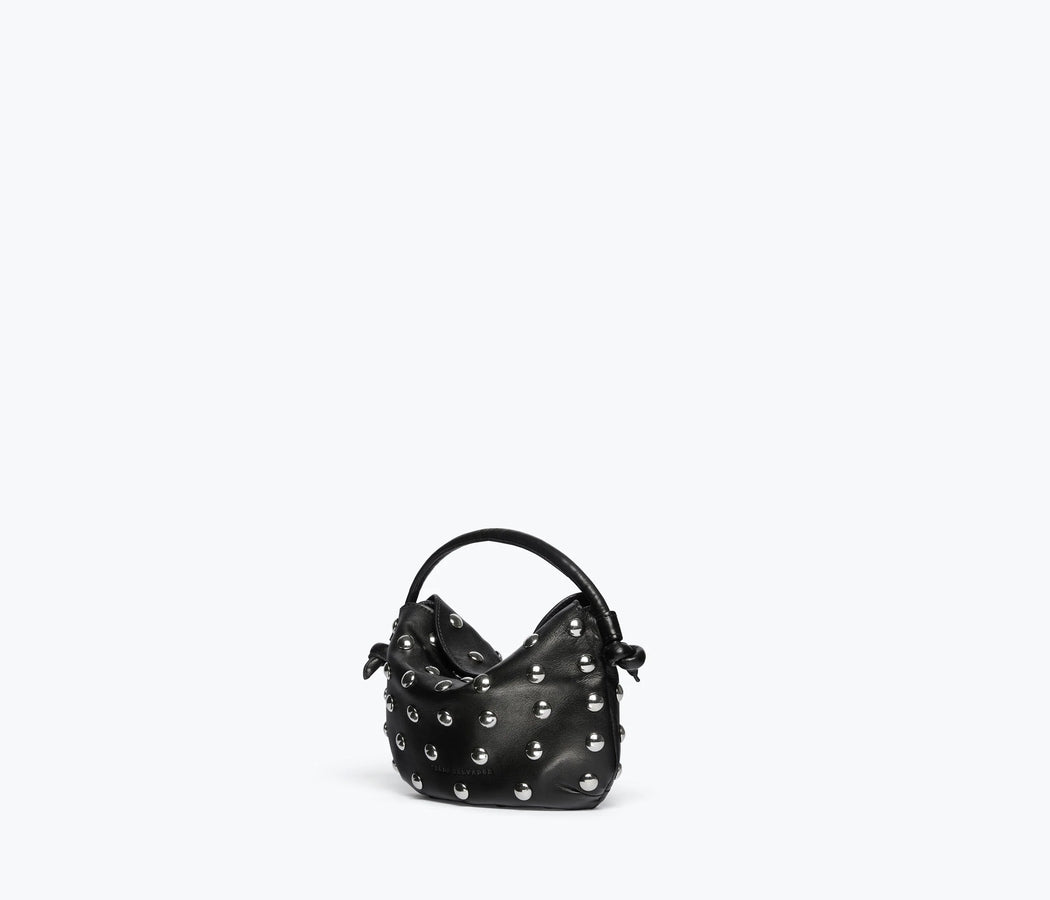 Elis Mini Cresent Bag | Black Calf w Silver Studs