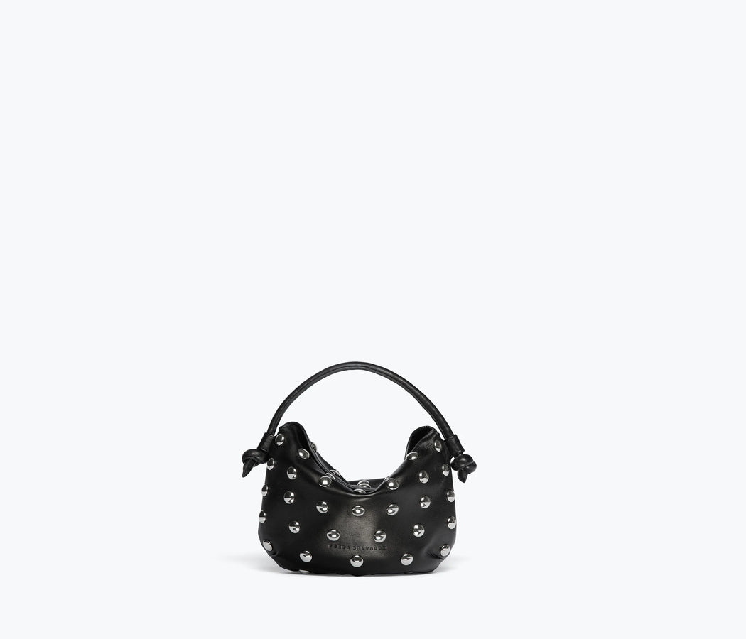 Elis Mini Cresent Bag | Black Calf w Silver Studs