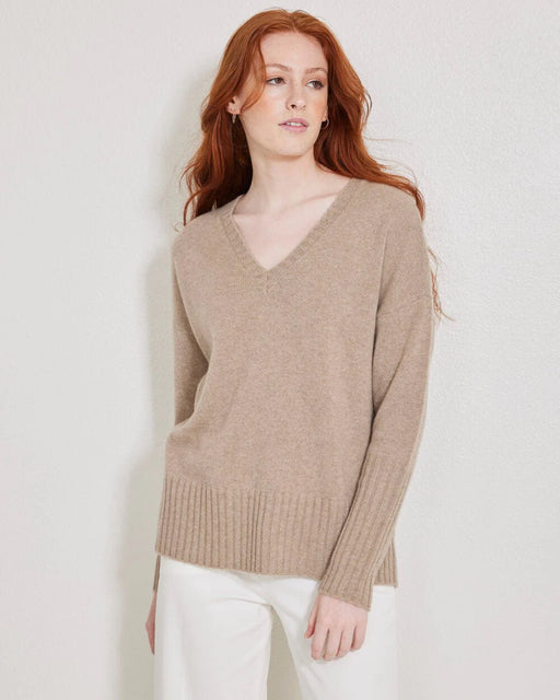Ella Cashmere V-neck Sweater | Latte