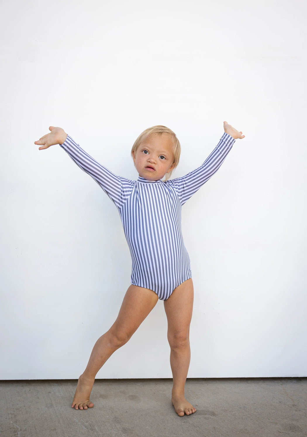 Girl's Long Sleeve Zip Up in Pinstripe