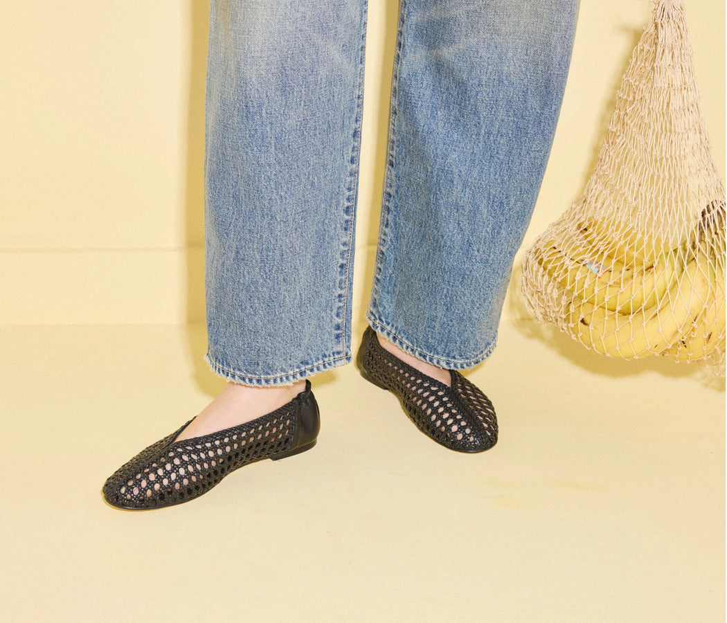 Riley Open Weave Ballet Flat | Black Woven