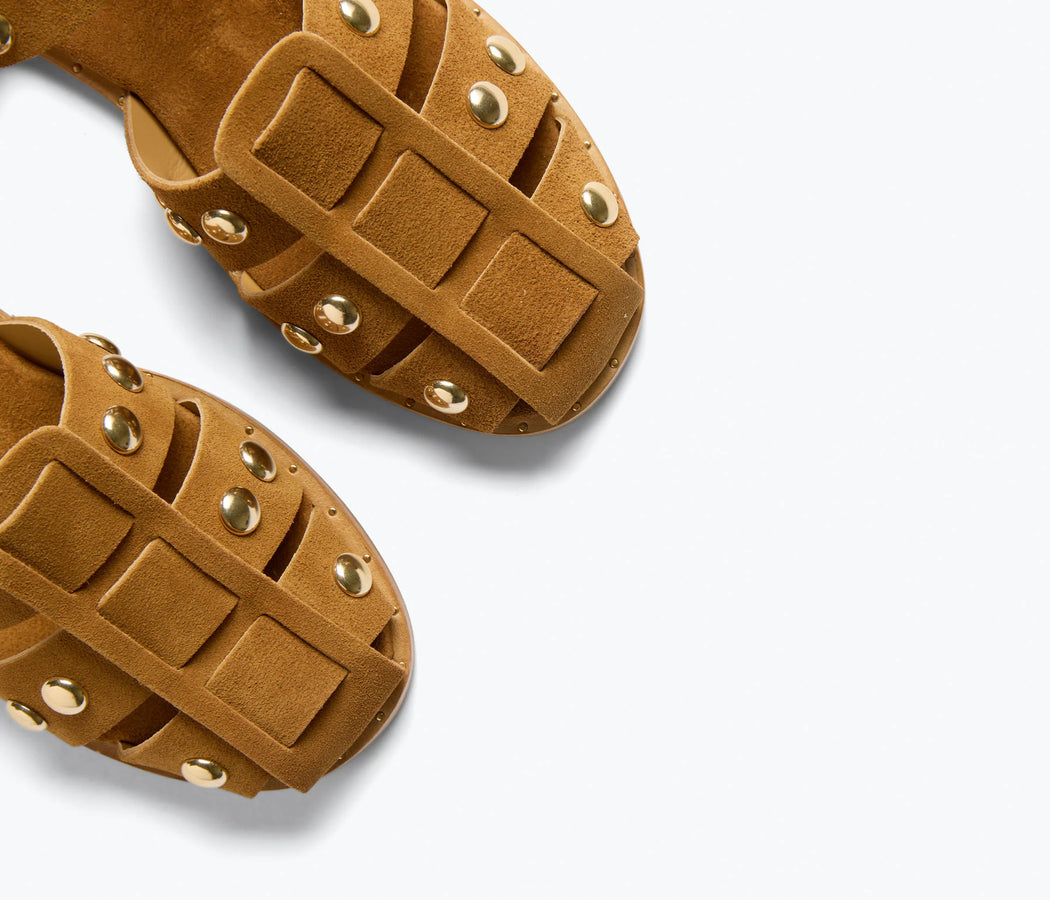 Sera Fisherman Sandal l Nut Suede w/ Gold Studs